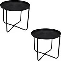 Lesli Living 2x Stuks Ronde Bijzettafels/plantenstandaarden Zwart 35 Cm - Plantenhouder/plantentafel/oppottafel