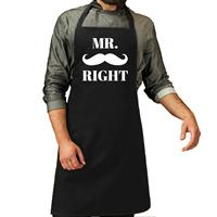 Bellatio Mr Right Snor Cadeau Schort Zwart Heren - Kado Barbecue Schort Voor Heren - Huwelijk/verjaardag