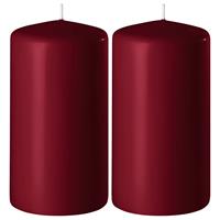 2x Bordeauxrode Cilinderkaarsen/stompkaarsen 6 X 8 Cm 27 Branduren - Geurloze Kaarsen Bordeauxrood - Woondecoraties