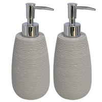 Set Van 2x Stuks Zeeppompjes/zeepdispensers Grijs Kunststof 19 Cm - Navulbare Zeep Houder - Toilet/badkamer Accessoires