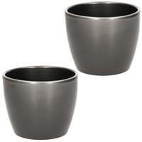 2x Stuks Bloempot In Kleur Glanzend Zilver Metallic Keramiek Voor Kamerplant H9.8 X D12 Cm- Plantenpotten Binnen