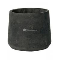 Pottery Pots Pot Rough Patt M Black Washed Fiberclay 16x14 cm zwarte ronde bloempot