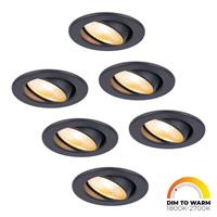 HOFTRONIC™ 6x Malta - LED inbouwspots - zwart - IP44 - 5W - 1800-2700K dim to warm - dimbaar - 5 jaar garantie