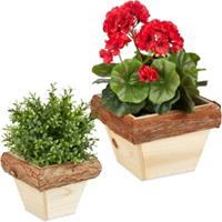 Relaxdays Blumentopf Holz 2er Set natur