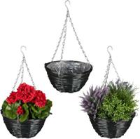 Relaxdays Geflochtene Blumenampel im 3er Set schwarz