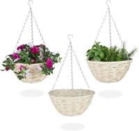 Relaxdays Blumenampel 3er Set aus Rattan natur