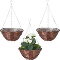 Relaxdays Blumenampel 30cm 3er Set braun