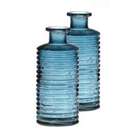 Bellatio Set Van 2x Stuks Glazen Stijlvolle Bloemenvaas Transparant Blauw D14.5 En H31 Cm - Vazen