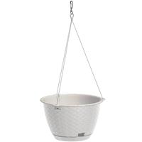 1x Stuks Witte Hangende Ratolla Bloempotten/plantenpotten Rotan Met Schotel 4,85 Liter Van Kunststof - Plantenpotten