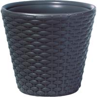 1x Stuks Kunststof Rato Rotan Bloempotten/plantenpotten Antraciet 35 Cm - Plantenpotten