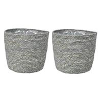 Set Van 2x Stuks Plantenpot/bloempot Van Jute/zeegras Diameter 18 Cm En Hoogte 16 Cm Ijsblauw/grijs - Plantenpotten
