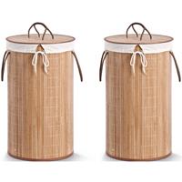 2x Luxe Ronde Bruine Wasmanden Van Bamboe Hout 35 X 60 Cm - Wasmanden