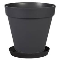 Bloempot Toscane Kunststof Zwart D20 X H17 Cm Inclusief Onderschaal D15 Cm - Plantenpotten