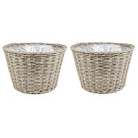 Set Van 2x Stuks Plantenpot/bloempot Van Gevlochten Kunststof Diameter 45 Cm En Hoogte 31 Cm Beige - Plantenpotten