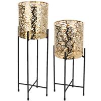 Bellatio Set Van 2x Stuks Plantenpotten Goud Op Metalen Standaard 35 Cm En 45 Cm Hoogte - Plantenpotten