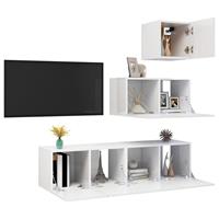 vidaXL 4-delige Tv-meubelset spaanplaat hoogglans wit