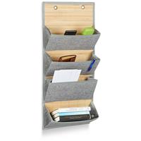 RELAXDAYS Wandorganizer Bambus mit 4 Jutemuster Fächer, 75 x 34 x 12 cm HxBxT Zeitungshalter für Büro und Flur, grau