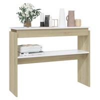 vidaXL Wandtafel 102x30x80 cm spaanplaat wit en sonoma eikenkleurig