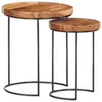 VidaXL 2-delige Salontafelset massief acaciahout en staal 8720286105986