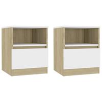 vidaXL Nachtkastjes 2 st 40x40x50 cm spaanplaat wit sonoma eikenkleur