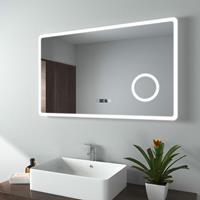 EMKE Badspiegel mit Beleuchtung, Wandspiegel 100x60 cm mit Touch, Uhr, 3-fach Lupe, 3 Lichtfarbe (Modell M) - 100x60cm | Touch+Uhr+Lupe+Dimmbar