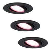Homeylux Set van 3 stuks smart WiFi LED inbouwspots zwart Miro RGBWW kantelbaar IP20