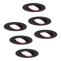 Homeylux Set van 6 stuks smart WiFi LED inbouwspots zwart Miro RGBWW kantelbaar IP20