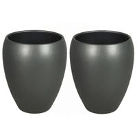 2x Stuks Bloemen Vaas/vazen Mat Antraciet Van Keramiek D16 X H19 Cm℃- Bloempot/plantenpot/bloemenvaas