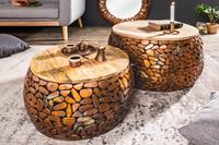 Invicta Interior Salontafel 2-delige set Stone Mosaic Massief Acacia Hout Koperen - 41432