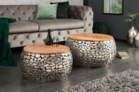 Invicta Interior Salontafel 2-delige set Stone Mosaic Massief Acacia Hout Zilver - 41433