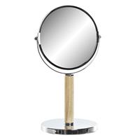 Items Badkamerspiegel / make-up spiegel rond dubbelzijdig metaal zilver D19 x H34 cm -