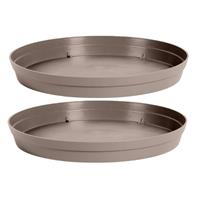 2x Stuks Bloempot Kunststof Onderschalen Toscane Taupe D23 Cm - Plantenpotten