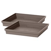2x Stuks Bloempot Kunststof Onderschalen Toscane Taupe Vierkant L27 X B27 X H4 Cm - Plantenpotten