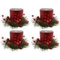 Bellatio 4x Kerststukje Rode Theelichthouders 8 Cm