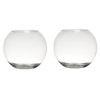 Bellatio Set Van 2x Stuks Luxe Bolle Ronde Vissenkom Bloemenvaas/bloemenvazen 23 X 30 Cm Transparant Glas - Vazen