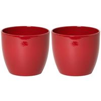 2x Stuks Bloempot Glanzend Wijn Rood Keramiek Voor Kamerplant H9.8 X D12 Cm - Plantenpotten
