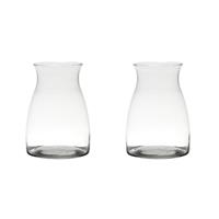 Bellatio Set Van 2x Stuks Transparante Home-basics Vaas/vazen Van Glas 20 X 14 Cm - Vazen