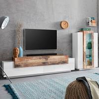 INOSIGN Wandmeubel Coro, aanbouwwand, mediawand Lowboard met 4 vakken, breedte 200 cm en vitrinekast met 3 deuren, breedte 80 cm (set, 2 stuks)