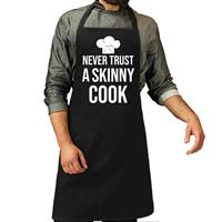 Bellatio Never Trust A Skinny Cook Barbecue / Keuken Schort Zwart Voor Heren - Feestschorten