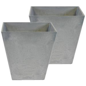 Set Van 2x Stuks Bloempot/plantenpot Vierkant Van Gerecycled Kunststof Steengrijs D20 En H20 Cm - Plantenbakken