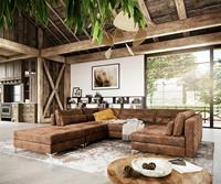 DELIFE Wohnlandschaft Elio 300x185 cm Lederimitat Vintage Braun Antik mit Hocker