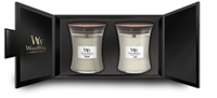 WoodWick Geurkaars Deluxe Geschenkset Medium Fireside en Linen 2 x 275 gr