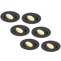 HOFTRONIC™ Set van 6 LED Inbouwspots Salerno zwart 8 Watt 2700K IP44 kantelbaar