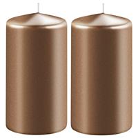 2x Metallic Koperen Cilinderkaarsen/stompkaarsen 6 X 10 Cm 36 Branduren tompkaarsen