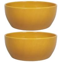 2x Stuks Bloempot Schaal Glanzend Oker Geel Keramiek Voor Kamerplant H9.5 X D22.5 Cm - Plantenpotten