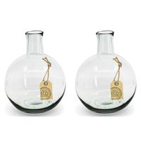 Bellatio Set Van 2x Stuks Flesvaas Bloemenvaas/bloemenvazen Rond 18 X 24 Cm Transparant Eco Glas - Vazen
