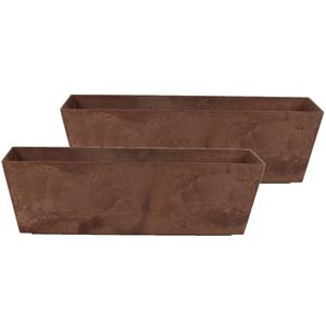 Set Van 2x Stuks Bloempot/plantenpot Balkonbak Van Gerecycled Kunststof Terra Bruin D55x17 En H17 Cm - Plantenbakken