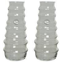 Decoris Set Van 2x Stuks Handgemaakte Vazen/bloemenvazen Ribbel 3,5 Liter Van Glas 13 X 30 Cm - Vazen