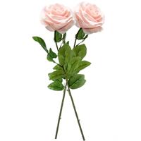 2x Perzik Roze Rozen Marleen Kunstbloemen 63 Cm - Kunstbloemen