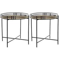 Set Van 2x Stuks Bijzettafels Rond Metaal/mdf Zwart 45 X 47 Cm - Bijzettafels